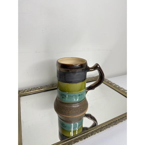 Eduardo Vega Art Pottery Cuenca Ecuador Green Bronze Vintage Half Pint Mug - Picture 4 of 10